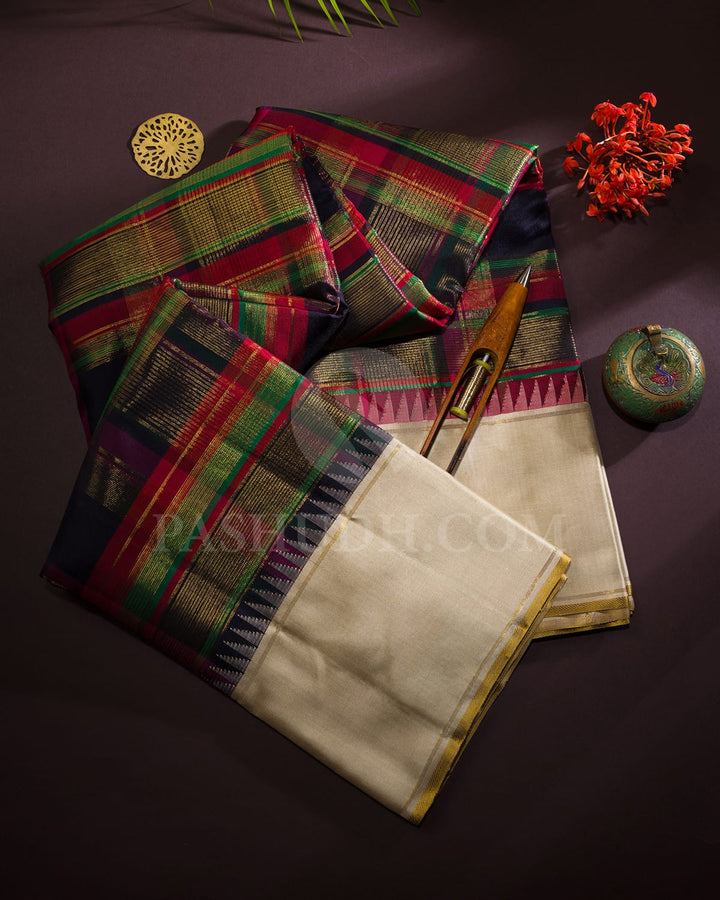 Black,Magenta,Red,Green And Cream Kanjivaram Silk Saree-S1502(B)