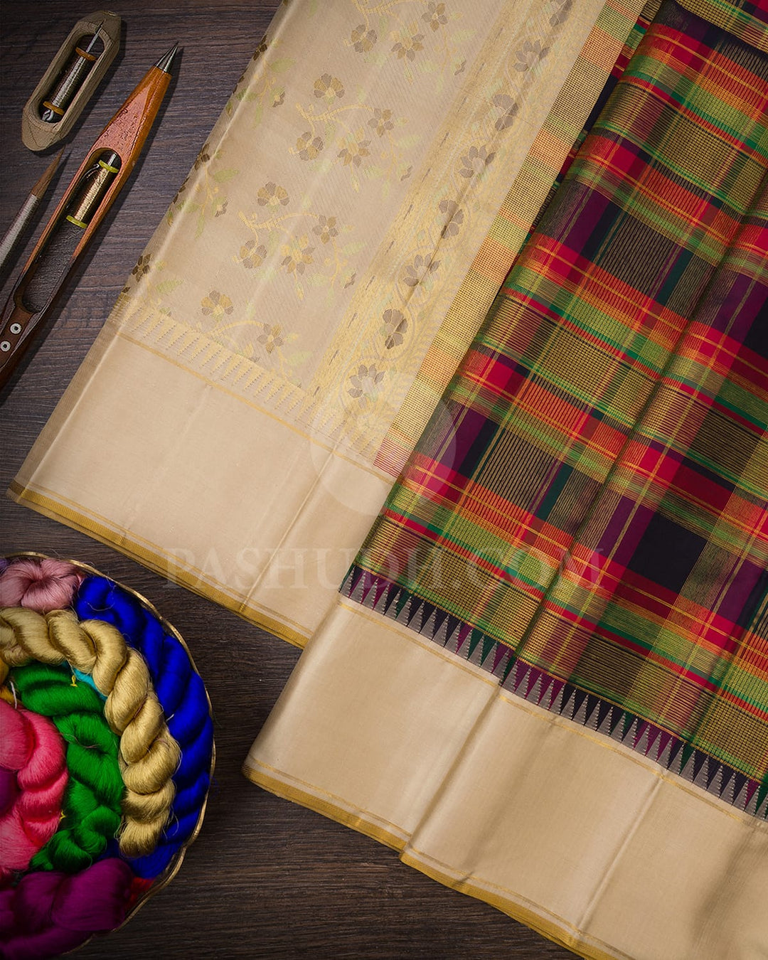 Black,Magenta,Red,Green And Cream Kanjivaram Silk Saree-S1502(B)