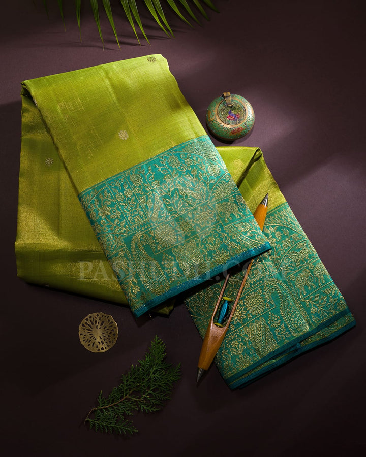 Parrot Green And Sky Blue Kanjivaram Silk Saree-S1483(B)