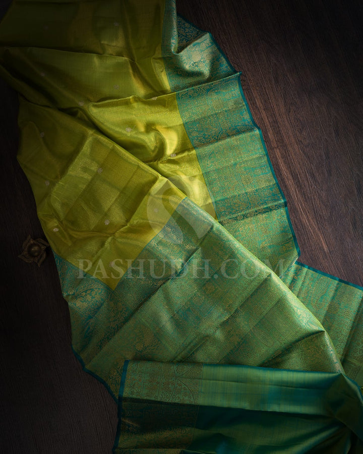 Parrot Green And Sky Blue Kanjivaram Silk Saree-S1483(B)