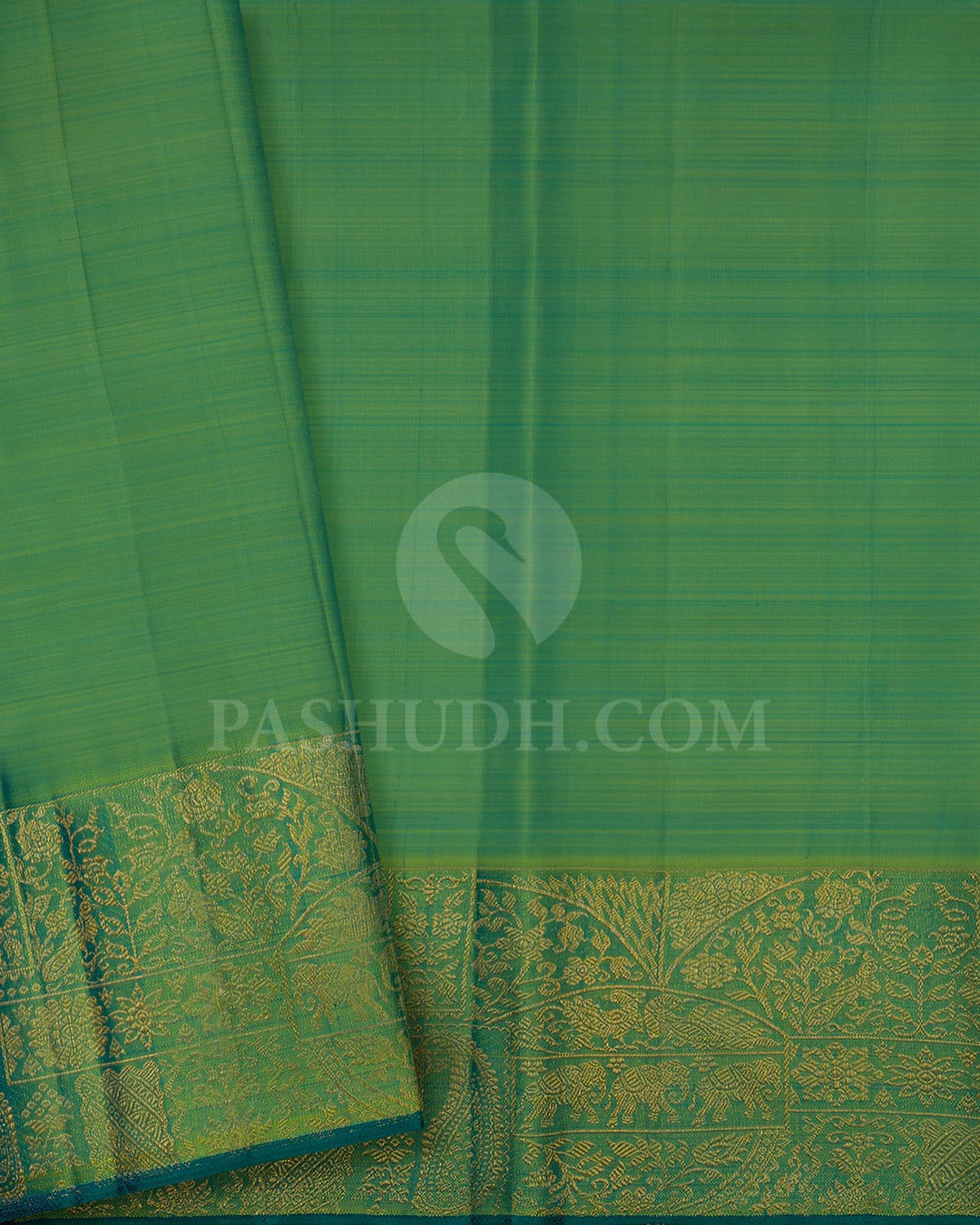 Parrot Green And Sky Blue Kanjivaram Silk Saree-S1483(B)