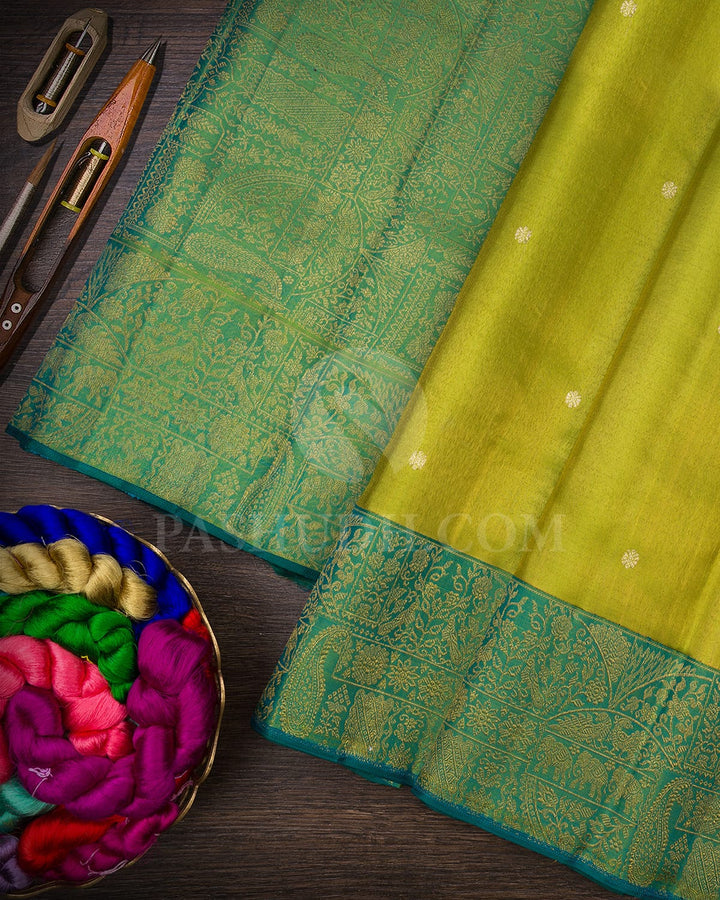 Parrot Green And Sky Blue Kanjivaram Silk Saree-S1483(B)