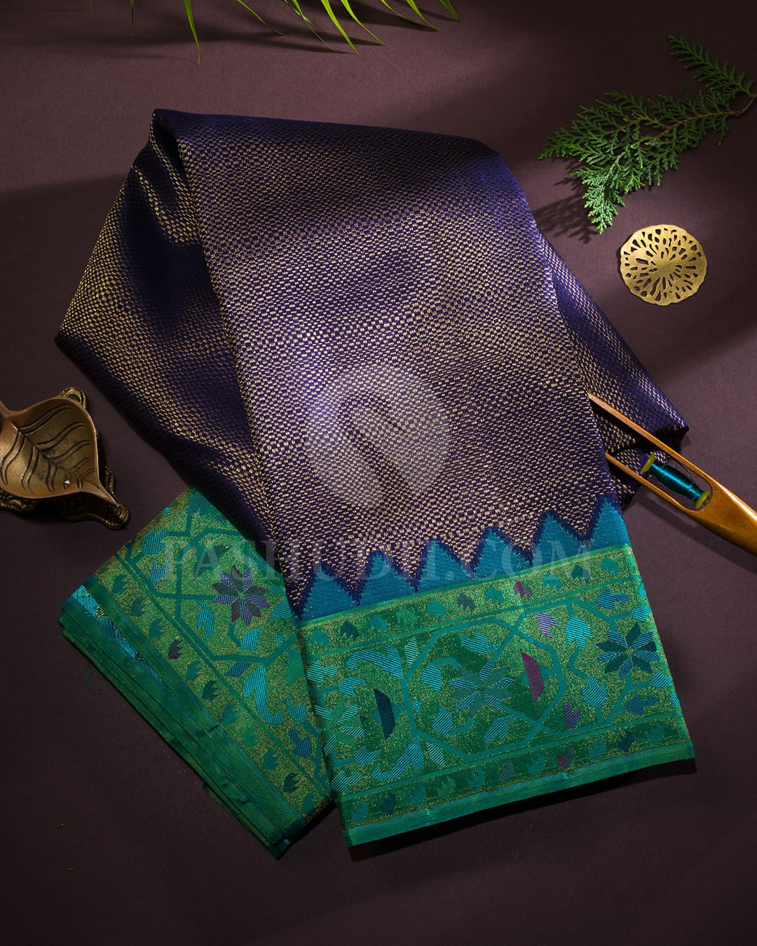 Navy Blue And Turquoise Pure Zari Bridal Kanjivaram Silk Saree-P203(A)