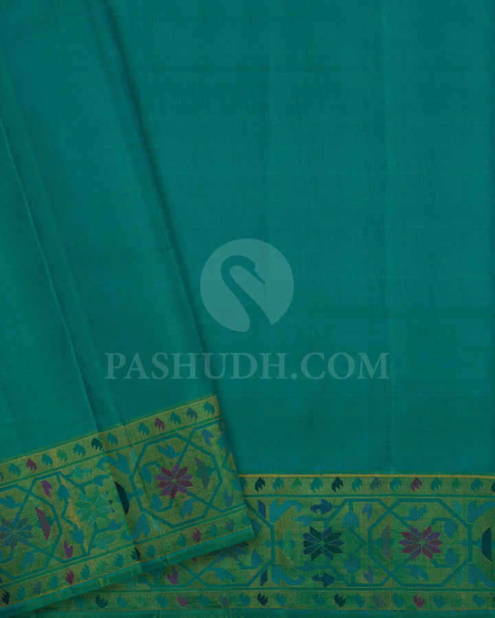 Navy Blue And Turquoise Pure Zari Bridal Kanjivaram Silk Saree-P203(A)