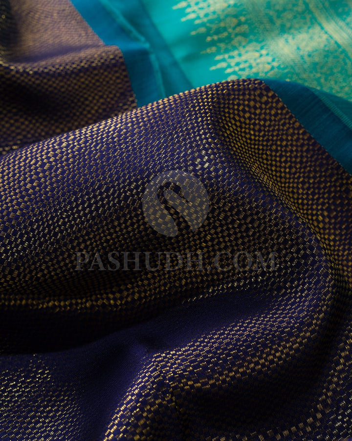 Navy Blue And Turquoise Pure Zari Bridal Kanjivaram Silk Saree-P203(A)