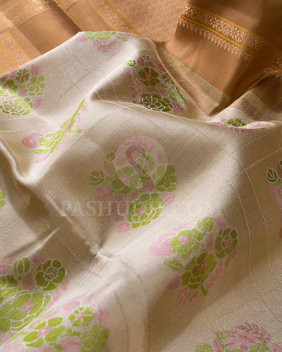 Cream With Khaki Kanjivaram Silk Saree-DJ399(A)