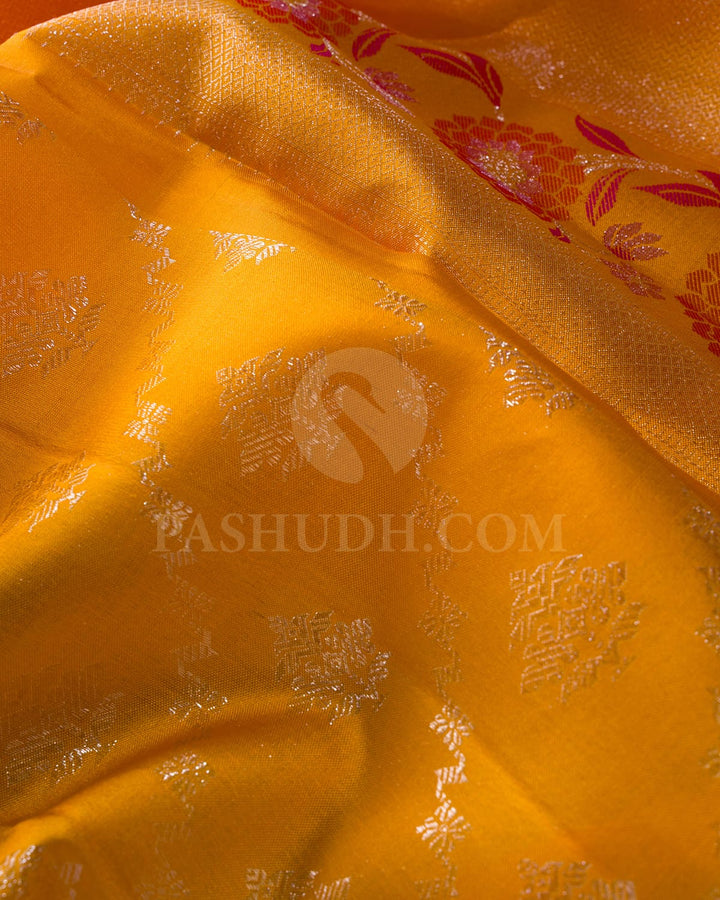 Mango Yellow Kanjivaram Silk Saree-DJ377(D)