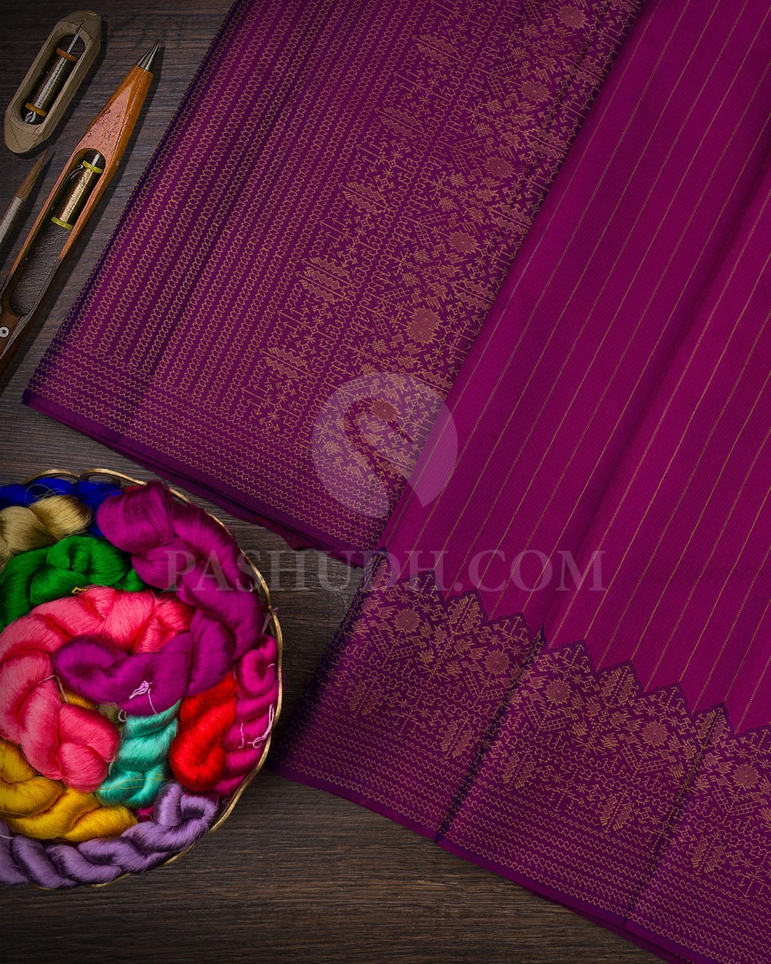 Rani Pink With Purple Kanjivaram Silk Saree-D656(A)