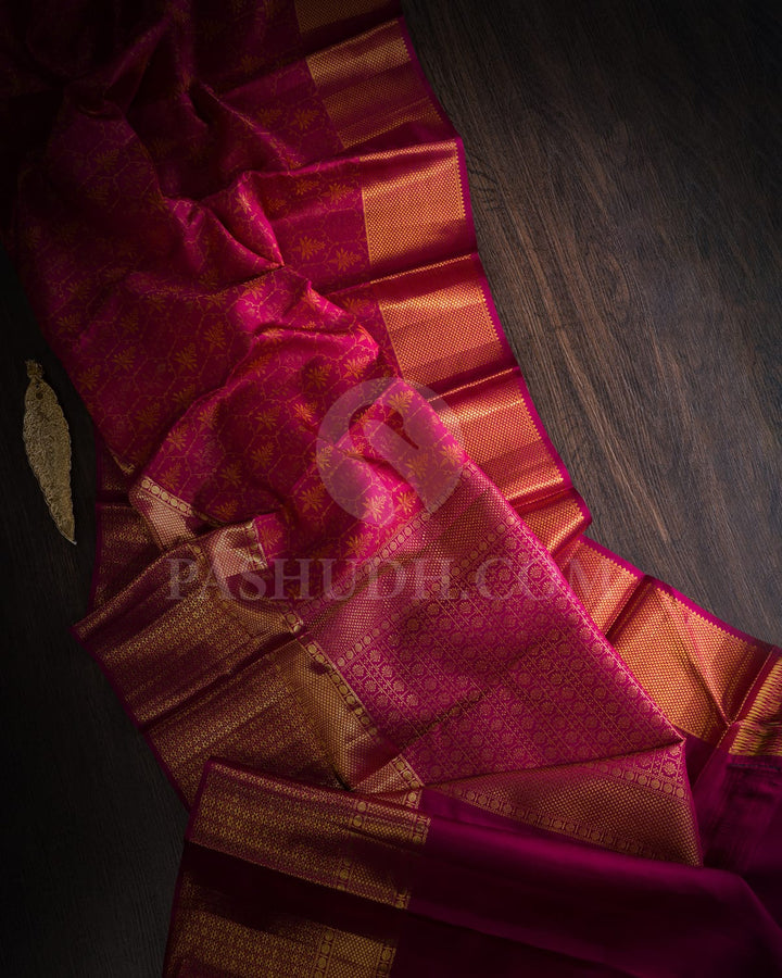 Crimson Pink Two Toned Kanjivaram Silk Saree-D653(A)