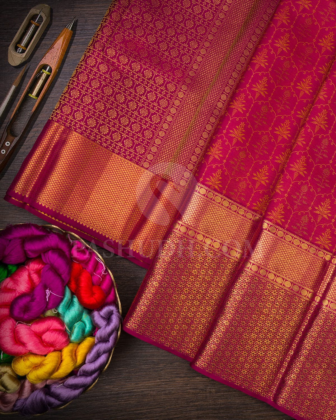 Crimson Pink Two Toned Kanjivaram Silk Saree-D653(A)