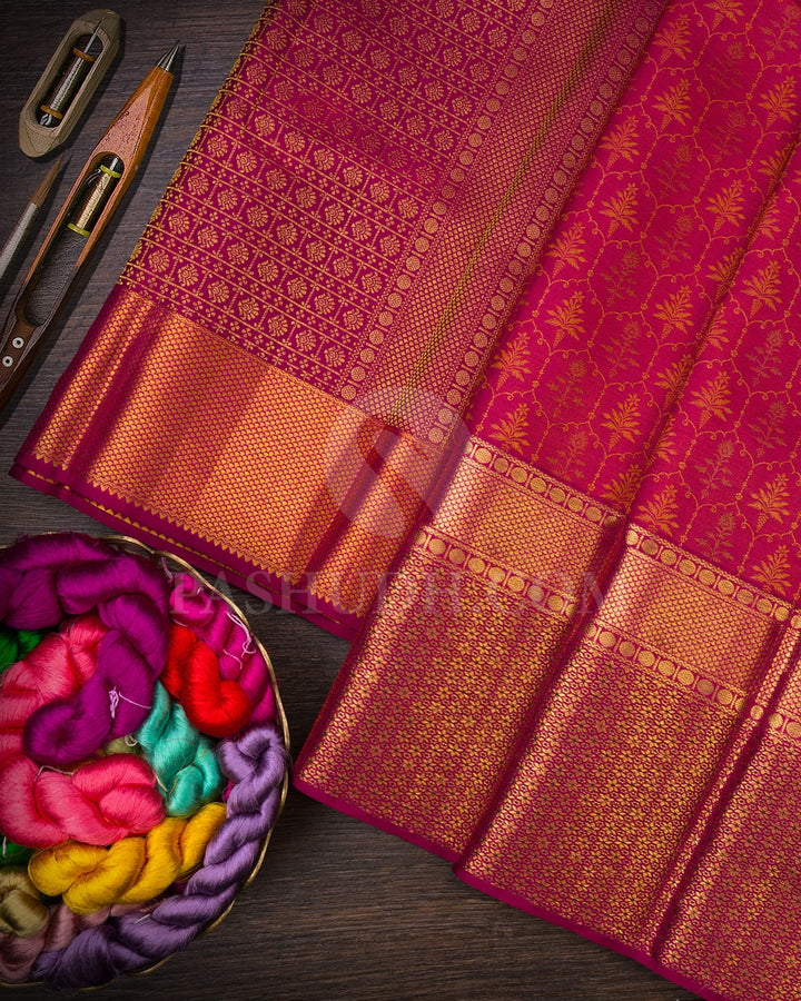 Crimson Pink Two Toned Kanjivaram Silk Saree-D653(A)