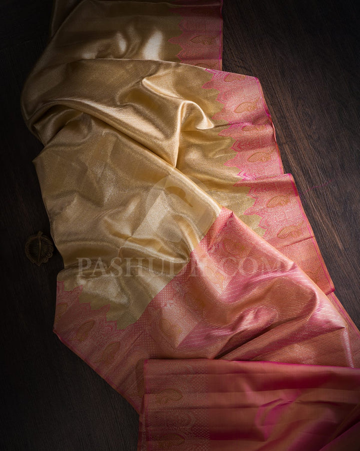 Gold Silver With Peachy Uneven Border Kanjivaram Silk Saree-S1570(A)