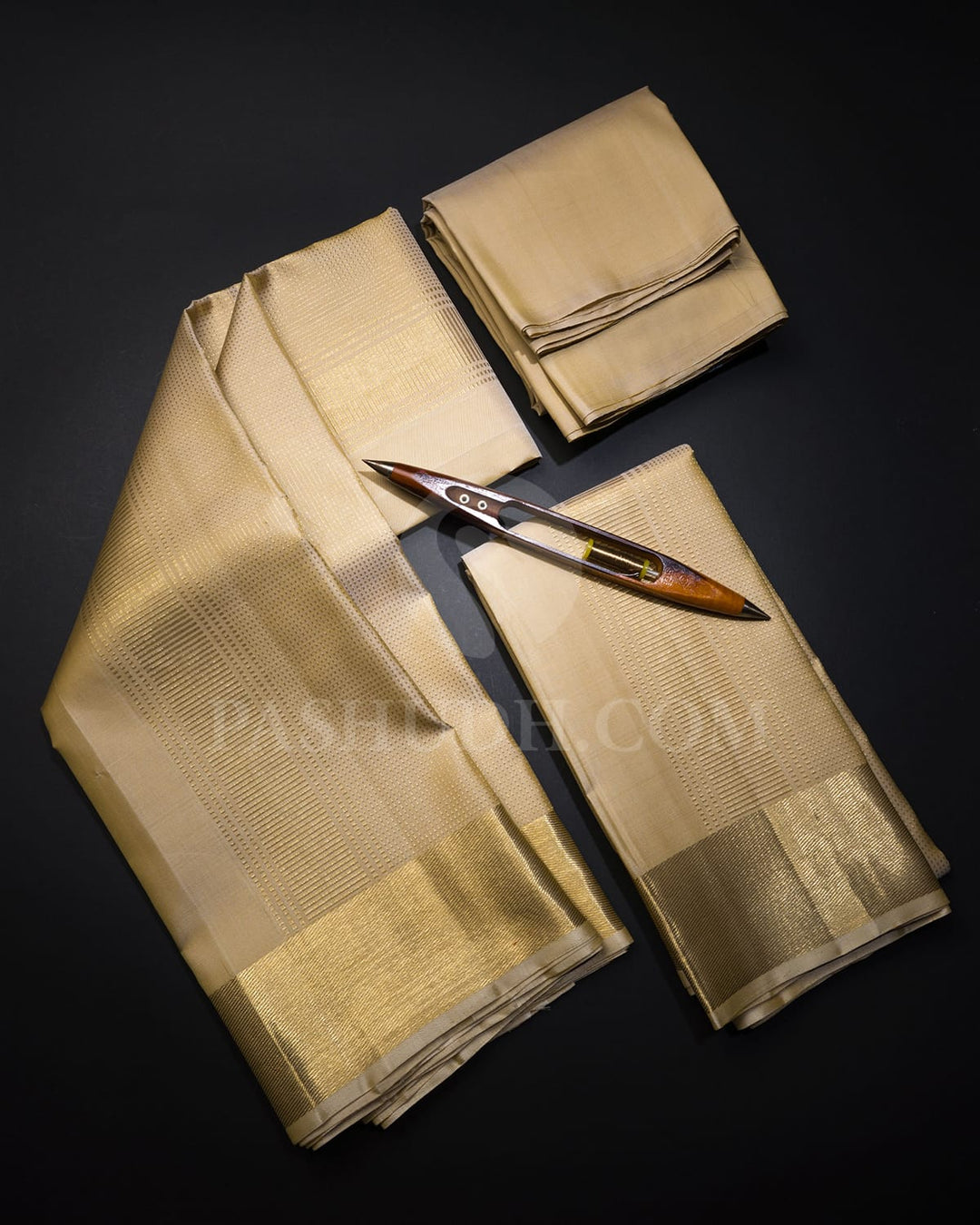 Beige Pure Silk Dhothi With Angavastram-V36