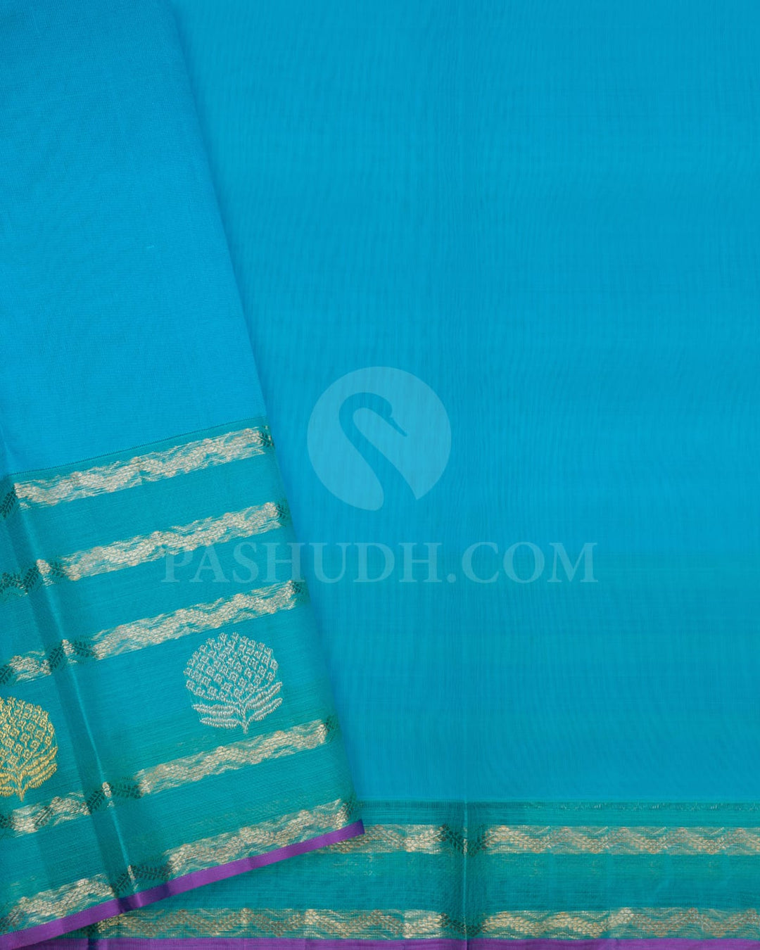Yellow And Sky Blue Kora Organza Shimmer Kanjivaram Silk Saree-S1577(A)