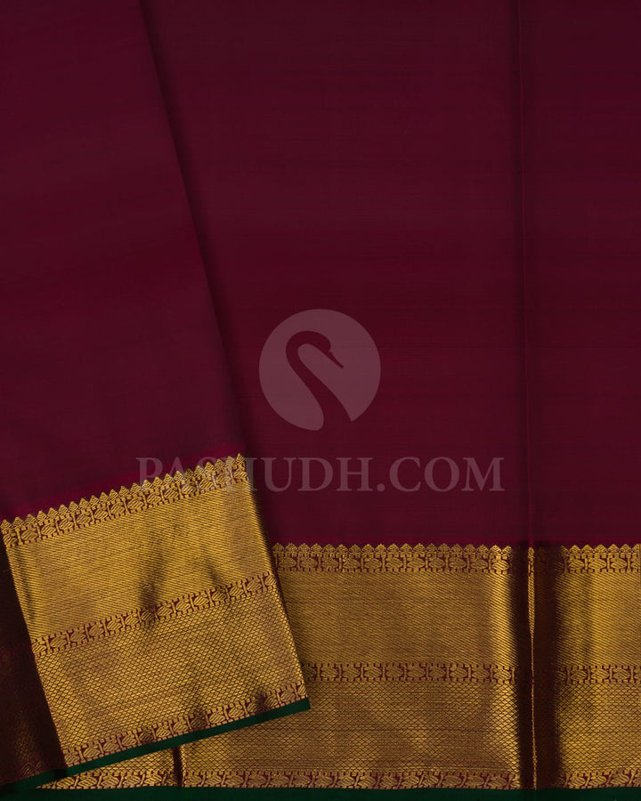 Taupe Brown With Maroon Vairaoosi Patterned Pure Zari Kanjivaram Silk Saree-SP342