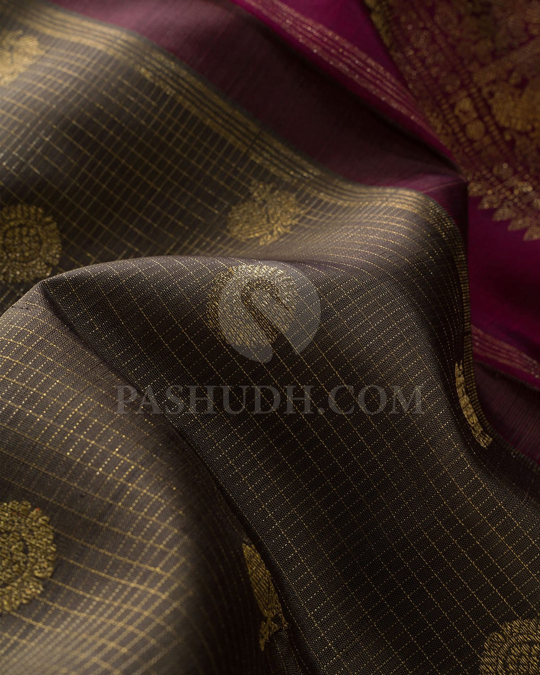Taupe Brown With Maroon Vairaoosi Patterned Pure Zari Kanjivaram Silk Saree-SP342