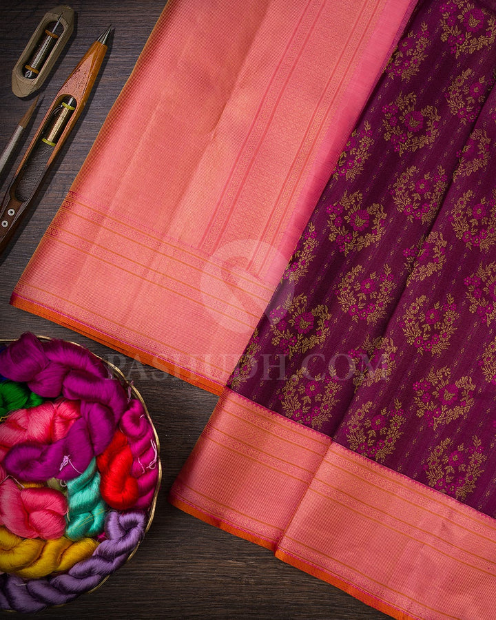 Plum Purple With Subtle Pink Kanjivaram Silk Saree-DJ388(B)