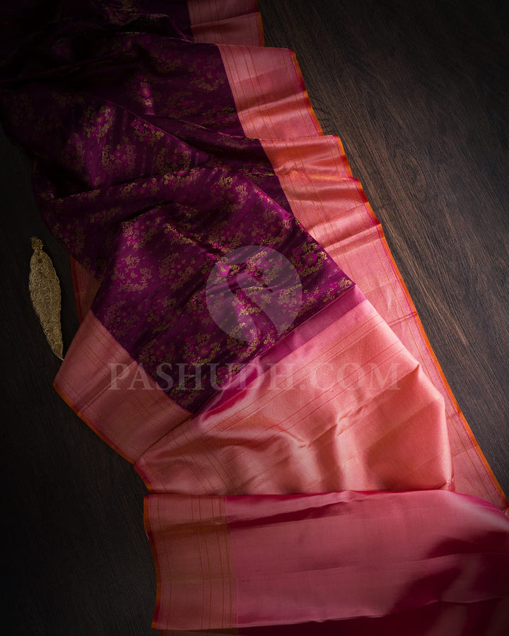 Plum Purple With Subtle Pink Kanjivaram Silk Saree-DJ388(B)
