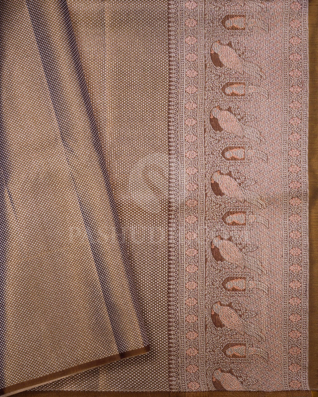 Peach With Mild Chocolate Brown Tissue Shimmer Kanjivaram Silk Saree-SP341