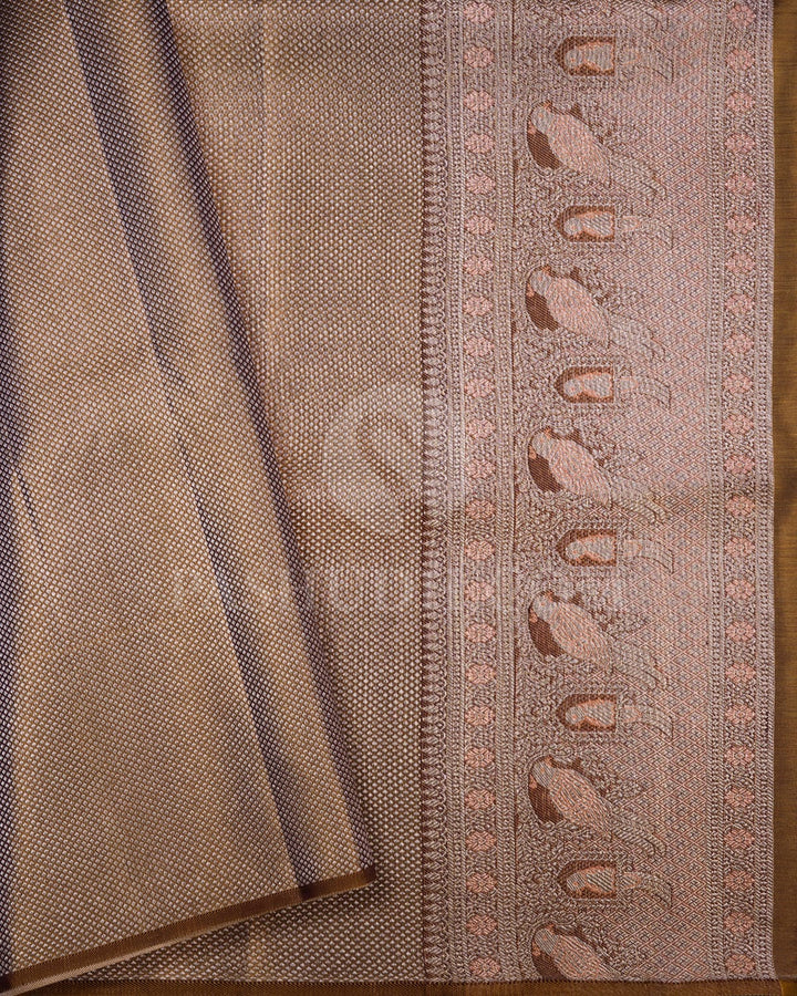 Peach With Mild Chocolate Brown Tissue Shimmer Kanjivaram Silk Saree-SP341