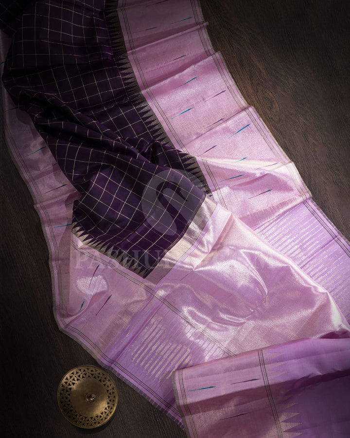 Deep Purple And Baby Pink Kanjivaram Silk Saree-S1407(C)