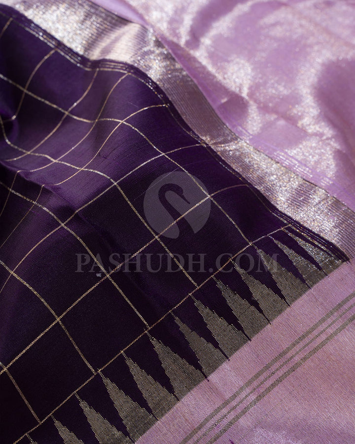 Deep Purple And Baby Pink Kanjivaram Silk Saree-S1407(C)