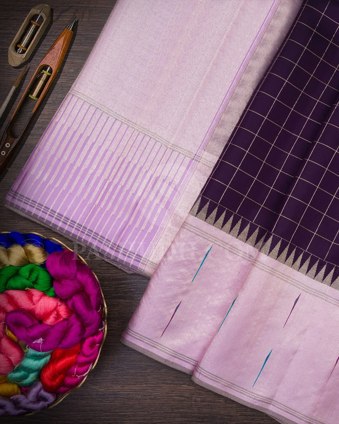 Deep Purple And Baby Pink Kanjivaram Silk Saree-S1407(C)