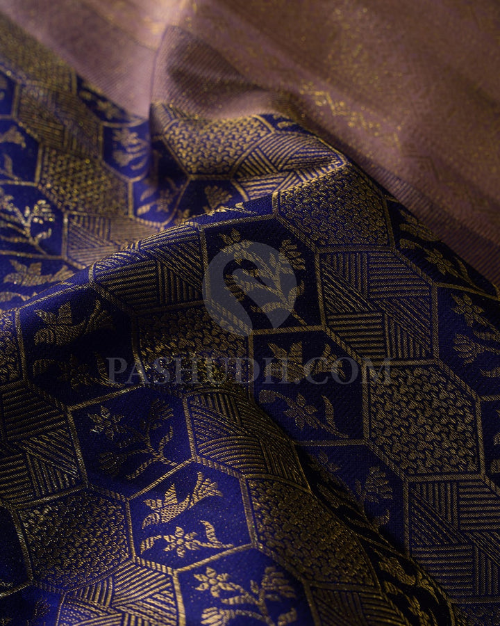 Navy Blue With Brown Kanjivaram Silk Saree-D606(C)