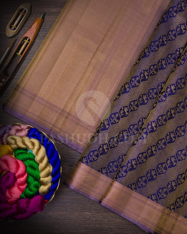 Navy Blue With Brown Kanjivaram Silk Saree-D606(C)
