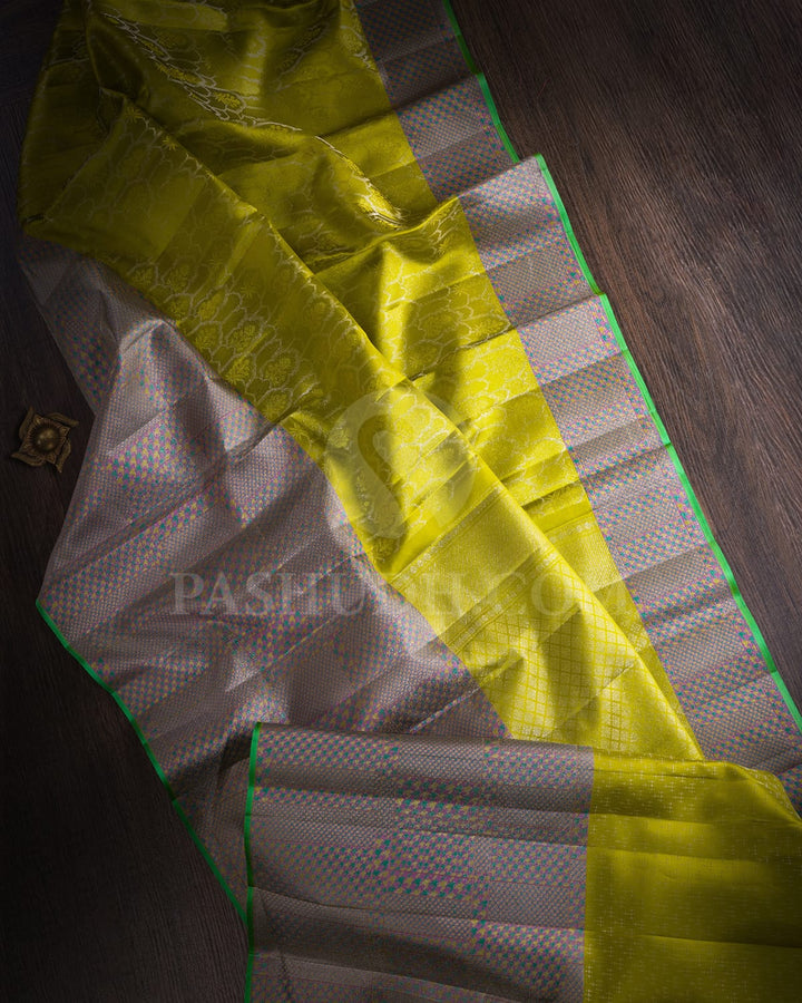 Parrot Green With Lavender Kanjivaram Silk Saree-DJ352(H)