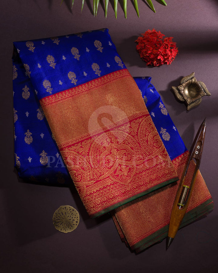 Royal Blue With Red Pure Zari Bridal Kanjivaram Silk Saree-P207(A)