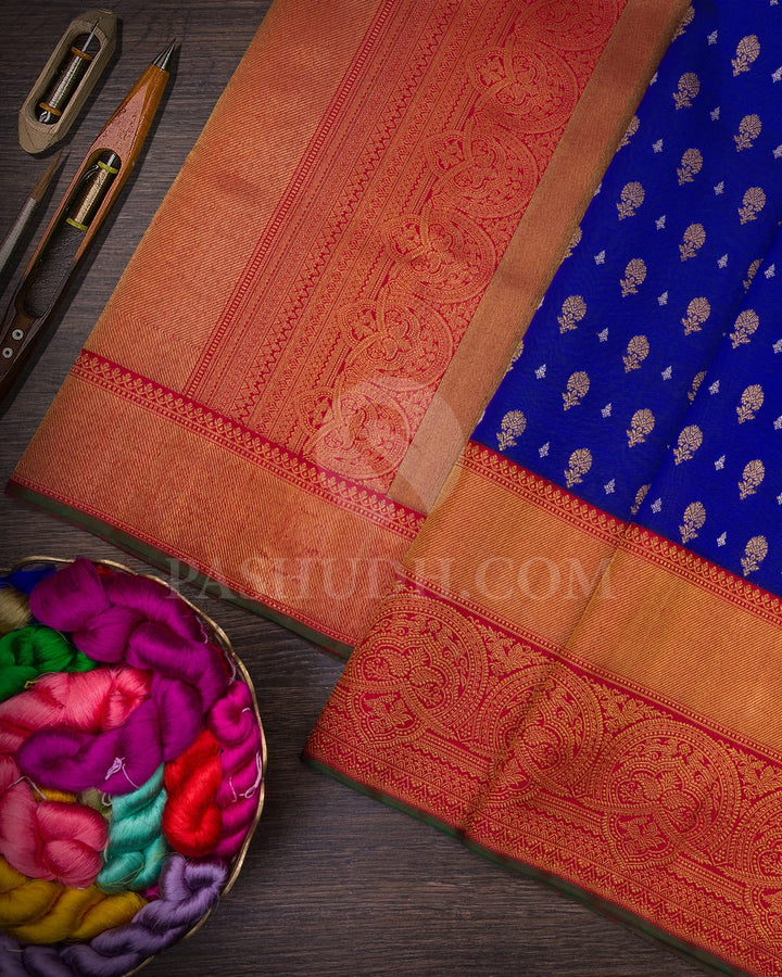 Royal Blue With Red Pure Zari Bridal Kanjivaram Silk Saree-P207(A)