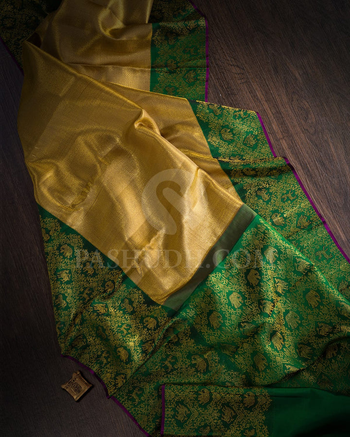 Gold Shimmer Tissue Kanjivaram Silk Saree With Vanasingaram Border-S1551(C)