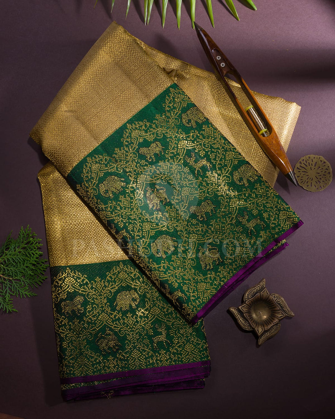 Gold Shimmer Tissue Kanjivaram Silk Saree With Vanasingaram Border-S1551(C)