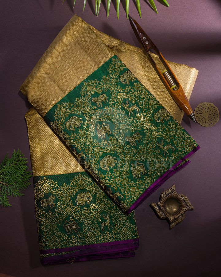 Gold Shimmer Tissue Kanjivaram Silk Saree With Vanasingaram Border-S1551(C)