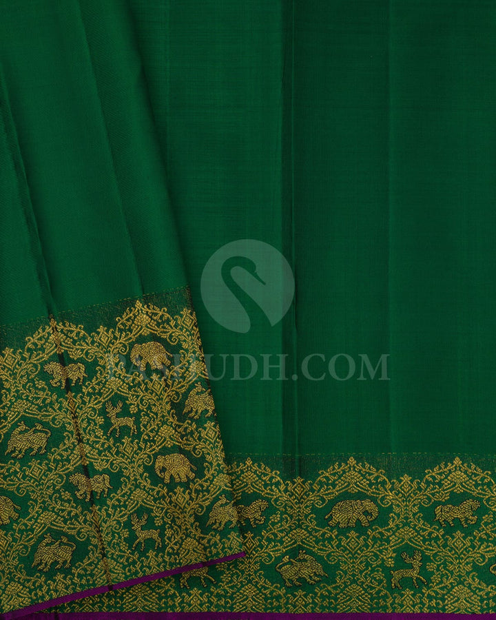 Gold Shimmer Tissue Kanjivaram Silk Saree With Vanasingaram Border-S1551(C)