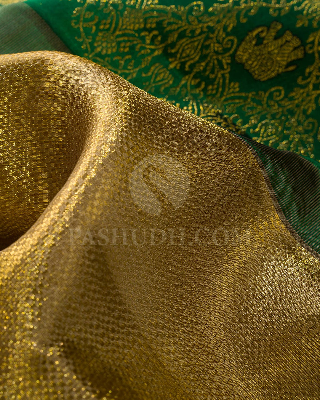 Gold Shimmer Tissue Kanjivaram Silk Saree With Vanasingaram Border-S1551(C)