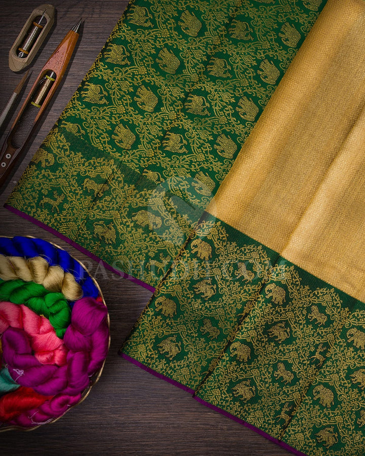 Gold Shimmer Tissue Kanjivaram Silk Saree With Vanasingaram Border-S1551(C)