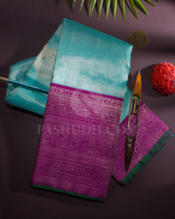 Sky Blue And Magenta Kanjivaram Silk Saree-S1435(C)