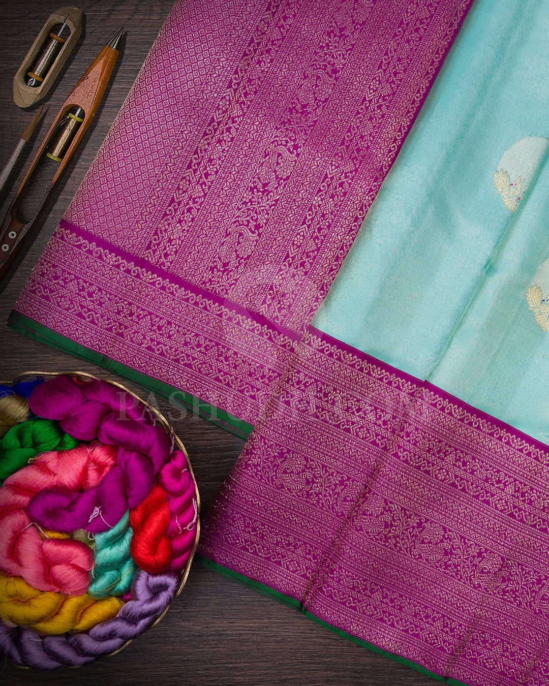 Sky Blue And Magenta Kanjivaram Silk Saree-S1435(C)