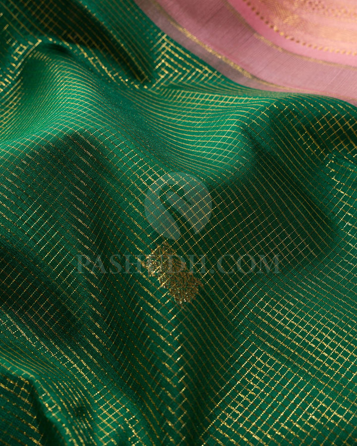 Deep Emerald Green With Baby Pink Vairaoosi Kanjivaram Silk Saree-S1583(A)