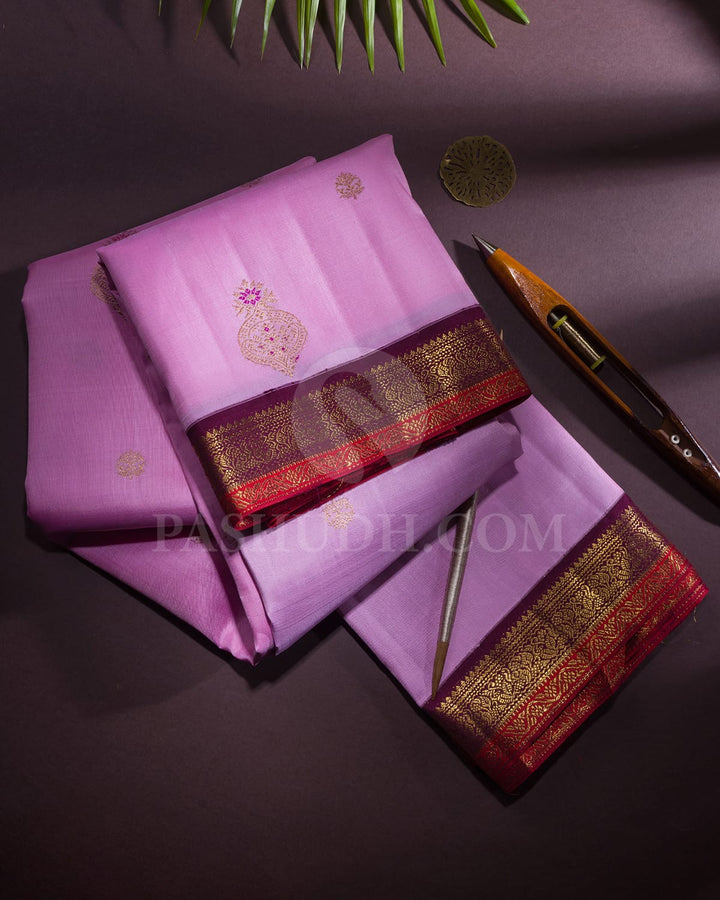 Baby Pink With Maroon Kanjivaram Silk Saree-S1586(A)