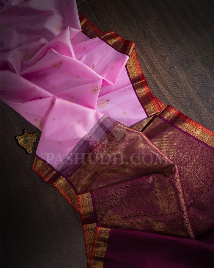 Baby Pink With Maroon Kanjivaram Silk Saree-S1586(A)