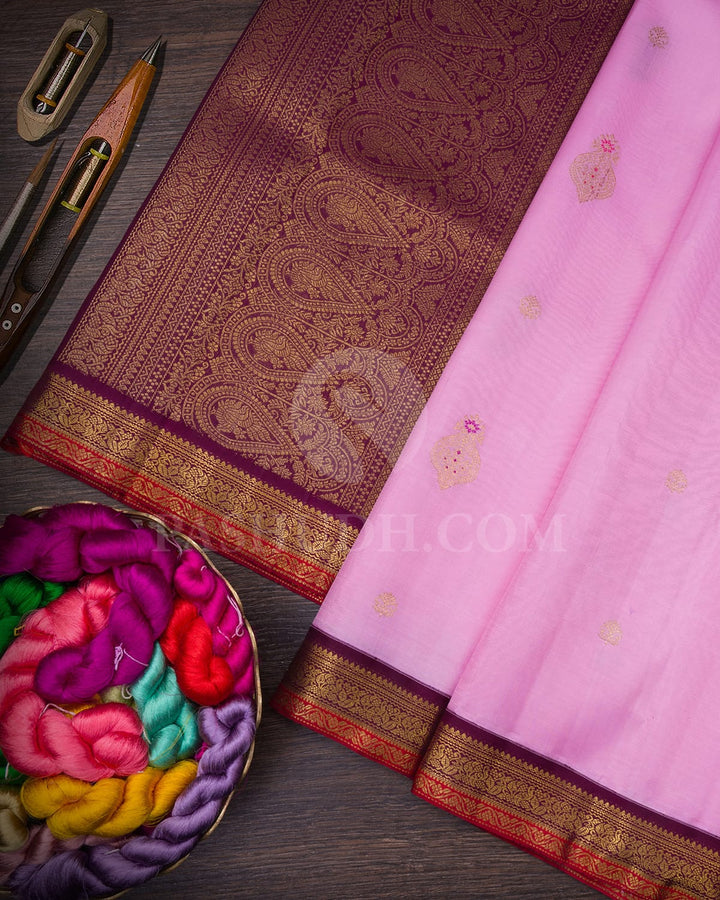 Baby Pink With Maroon Kanjivaram Silk Saree-S1586(A)