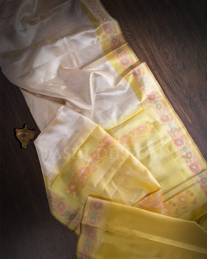 Cream And Yellow Kanjivaram Silk Saree-DJ377(F)