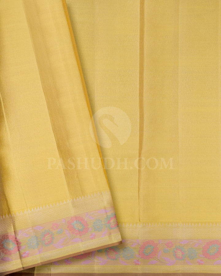 Cream And Yellow Kanjivaram Silk Saree-DJ377(F)