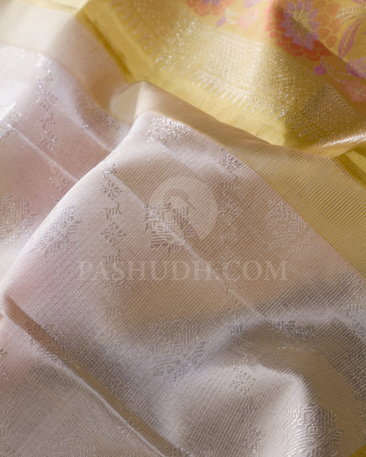 Cream And Yellow Kanjivaram Silk Saree-DJ377(F)