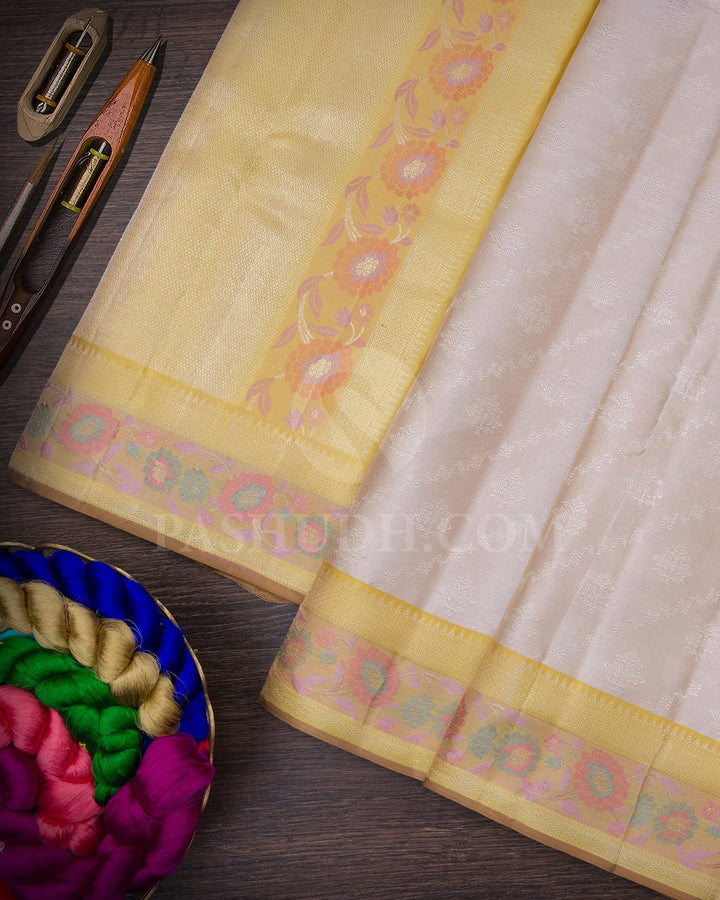 Cream And Yellow Kanjivaram Silk Saree-DJ377(F)