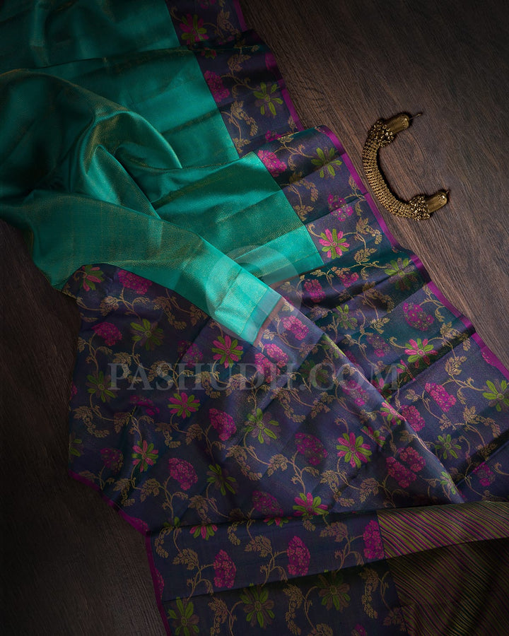 Sapphire Green Dual Shaded Teal Kanjivaram Silk Saree-DJ389(D)