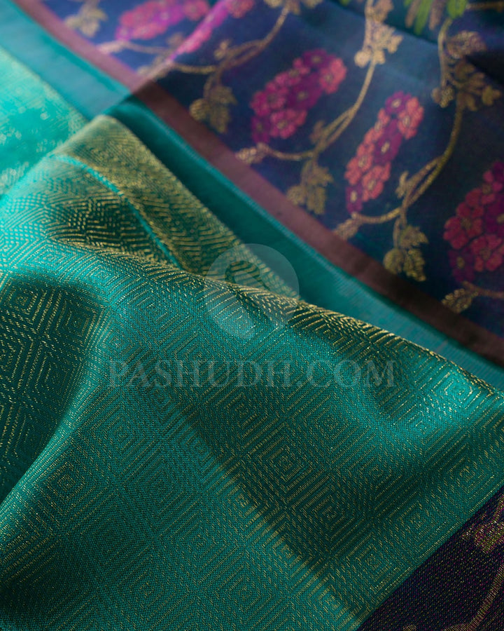 Sapphire Green Dual Shaded Teal Kanjivaram Silk Saree-DJ389(D)